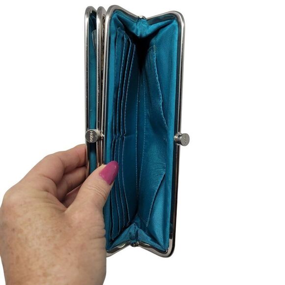 Hobo Lauren Leather Snake Clutch Wallet Frame Snap Closure Evening Bag Beige - Picture 8 of 15